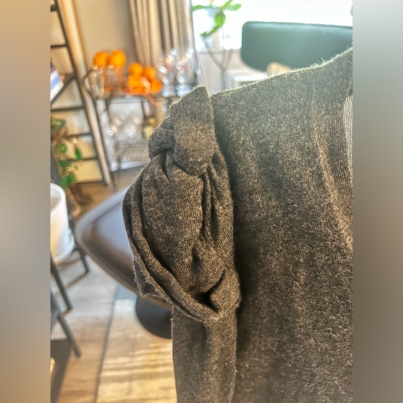 Charcoal Gray Prada Shoulder Knot Detail V-neck Button Down Cardigan - Picture 3 of 4